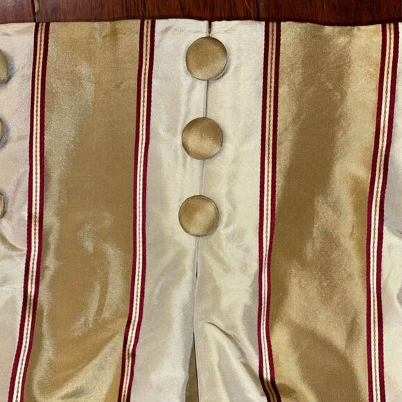 2 Custom-made Striped Weighted Rod Pocket Dupioni Silk Curtains w Button Details - Picture 9 of 11